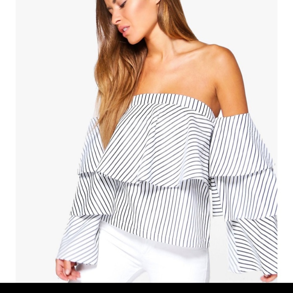 (NWT) Boohoo Petite Ruffle Bardot Top - Picture 6 of 6
